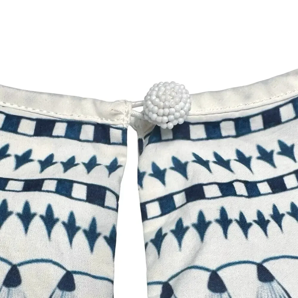 FARM Rio | Women | Ancient Garden Blue White Cotton Poplin Midi Dress | Size XS